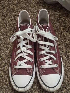 Converse Maroon Canvas Low-Top Sneakers with White Laces